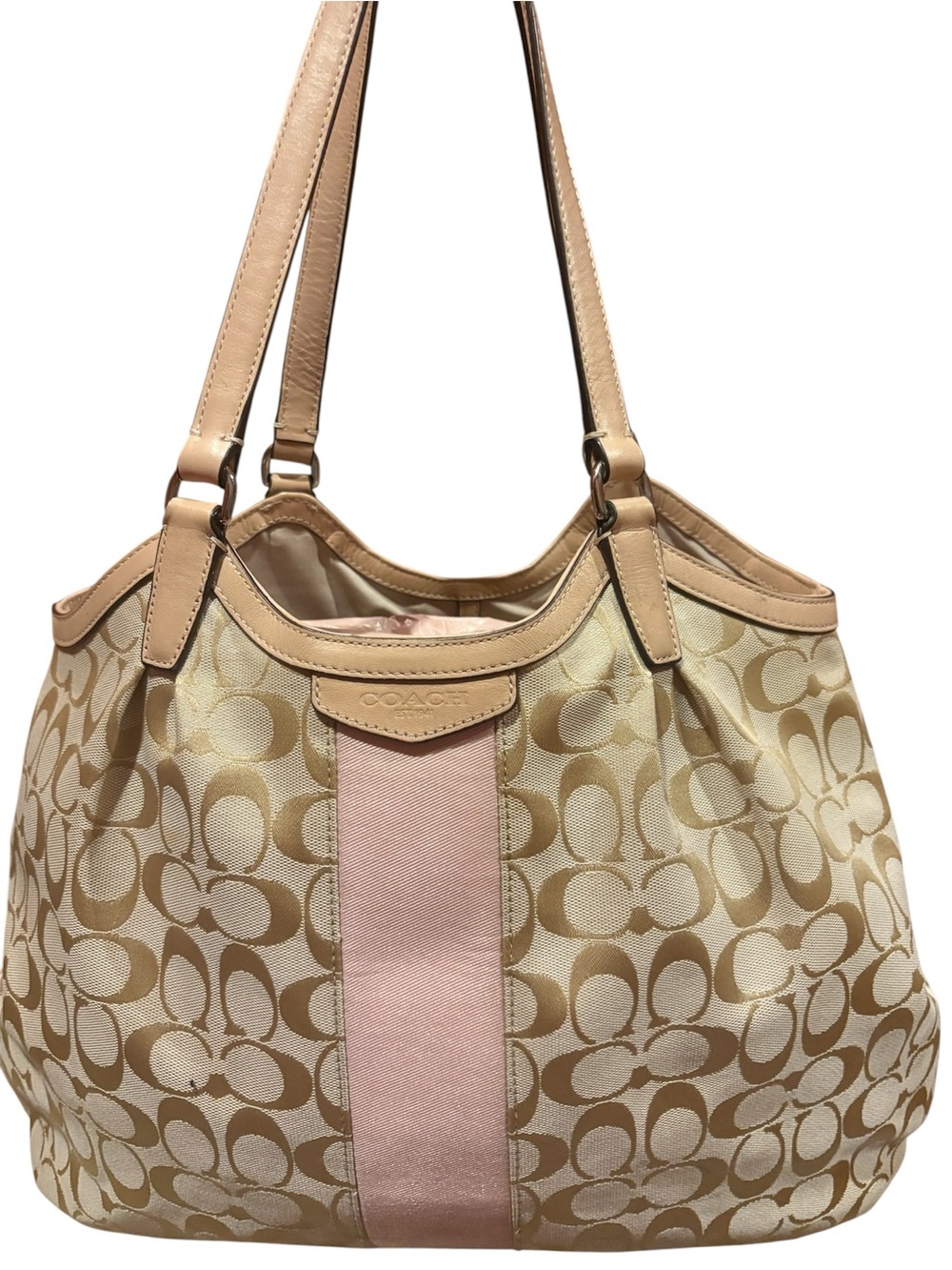 Coach Signature Canvas Shoulder Bag in Beige and Pink - Picture 2 of 7